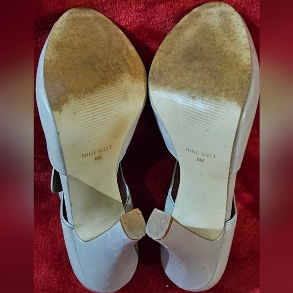 Nine West "O My Gosh" Light Gray Lace-Up, Peep-Toe Leather Heels-Size 9M - Picture 8 of 8